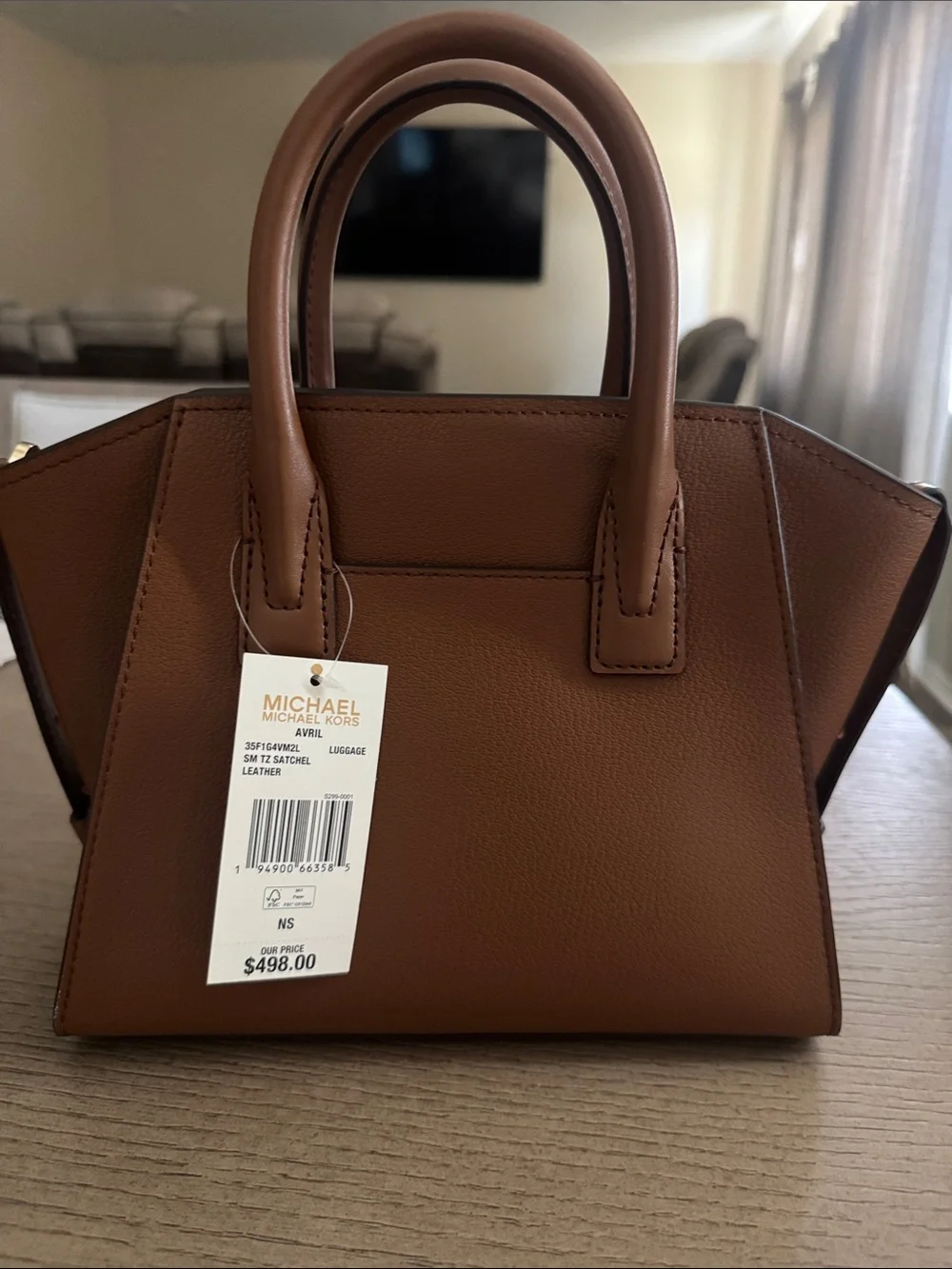 Michael Kors Cognac Leather Satchel with MK Medallion - Picture 2 of 3